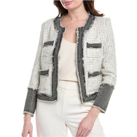 Nanette Lepore Chic White & Gray Tweed Multi Pockets Open Jacket Blazer - Picture 2 of 12